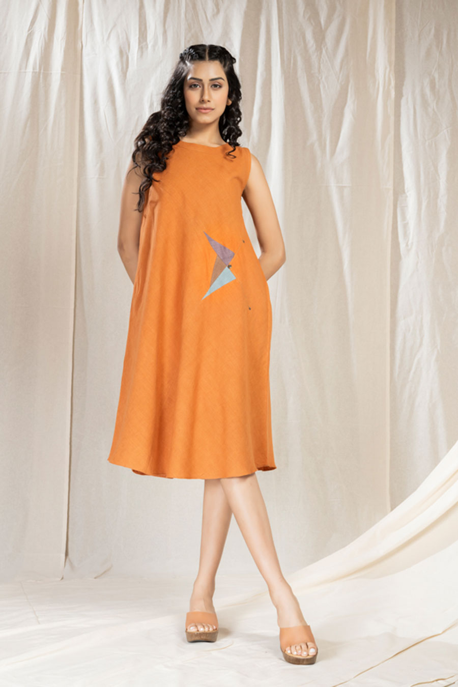 Triangular Tales Orange Organic Khadi Dress