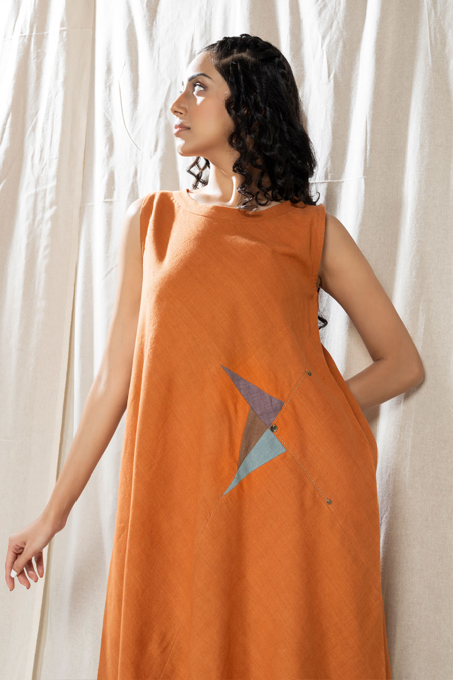 Triangular Tales Orange Organic Khadi Dress