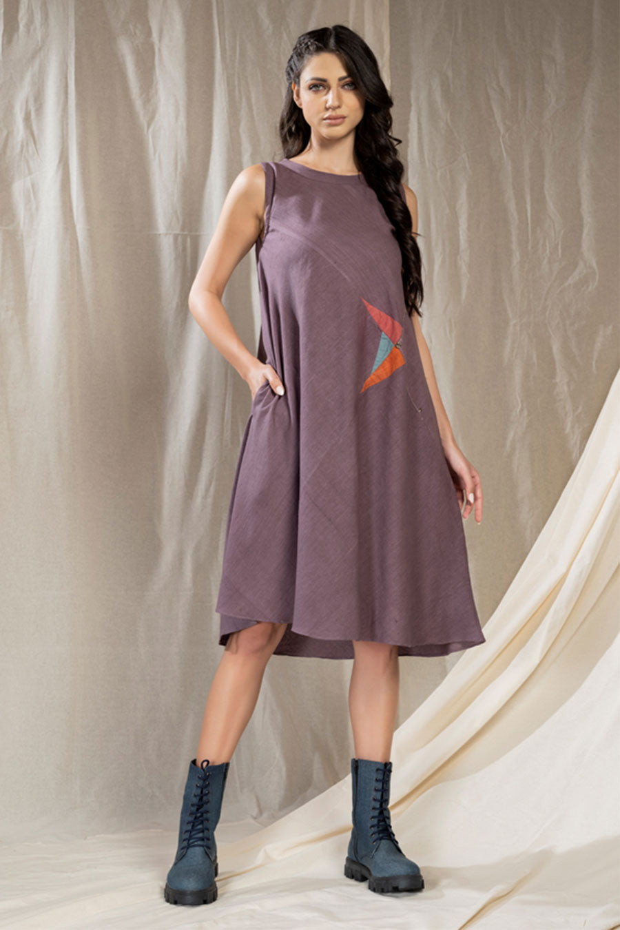 Triangular Tales Purple Organic Khadi Dress