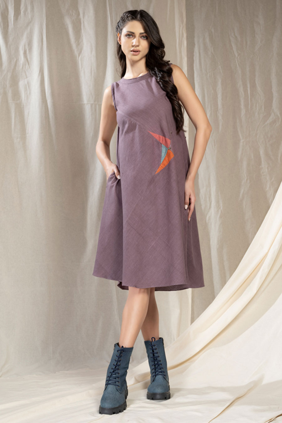 Triangular Tales Purple Organic Khadi Dress