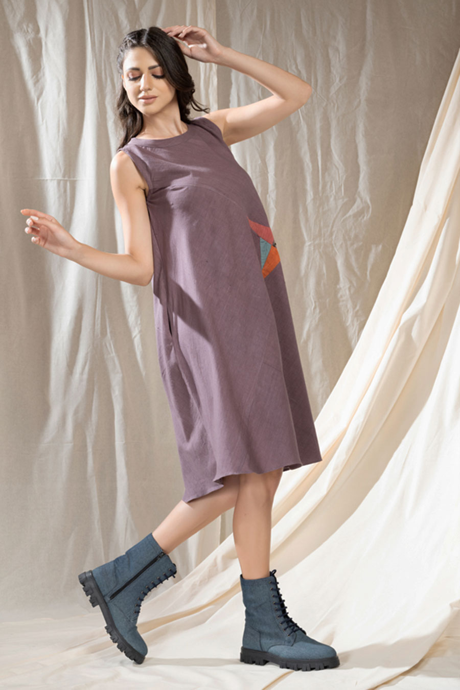 Triangular Tales Purple Organic Khadi Dress