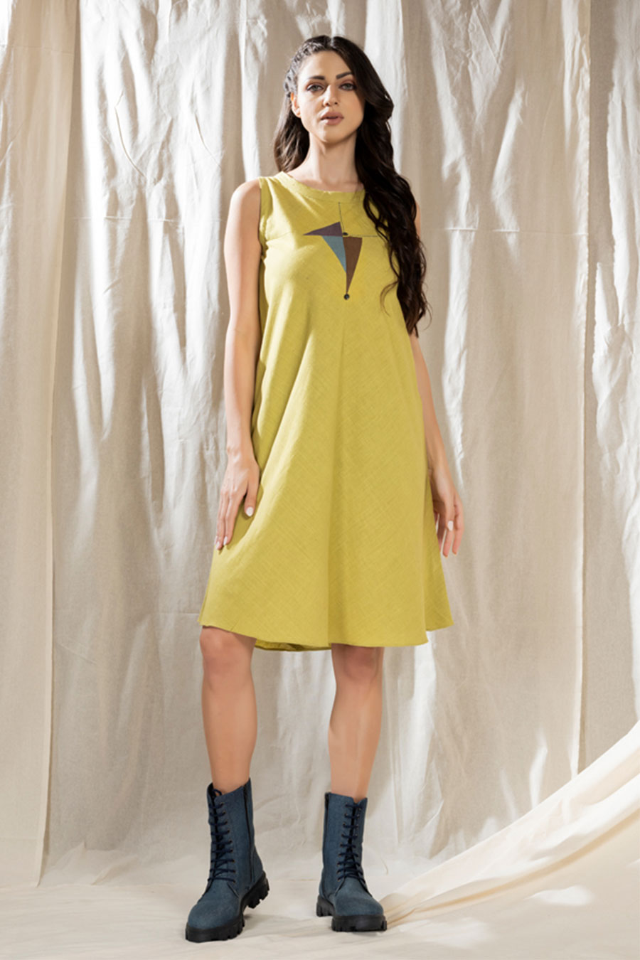 Triangular Tales Yellow Organic Khadi Dress