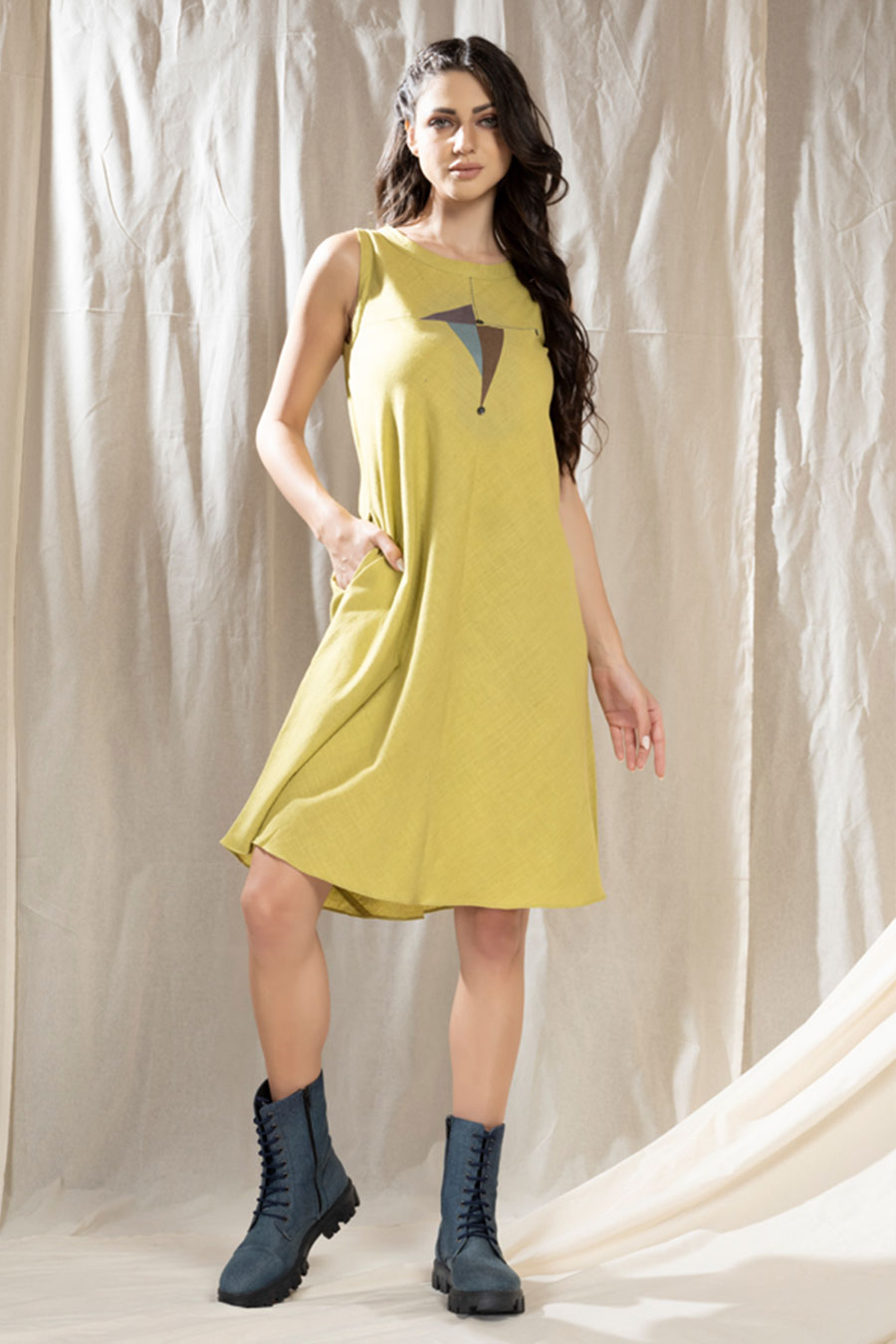 Triangular Tales Yellow Organic Khadi Dress