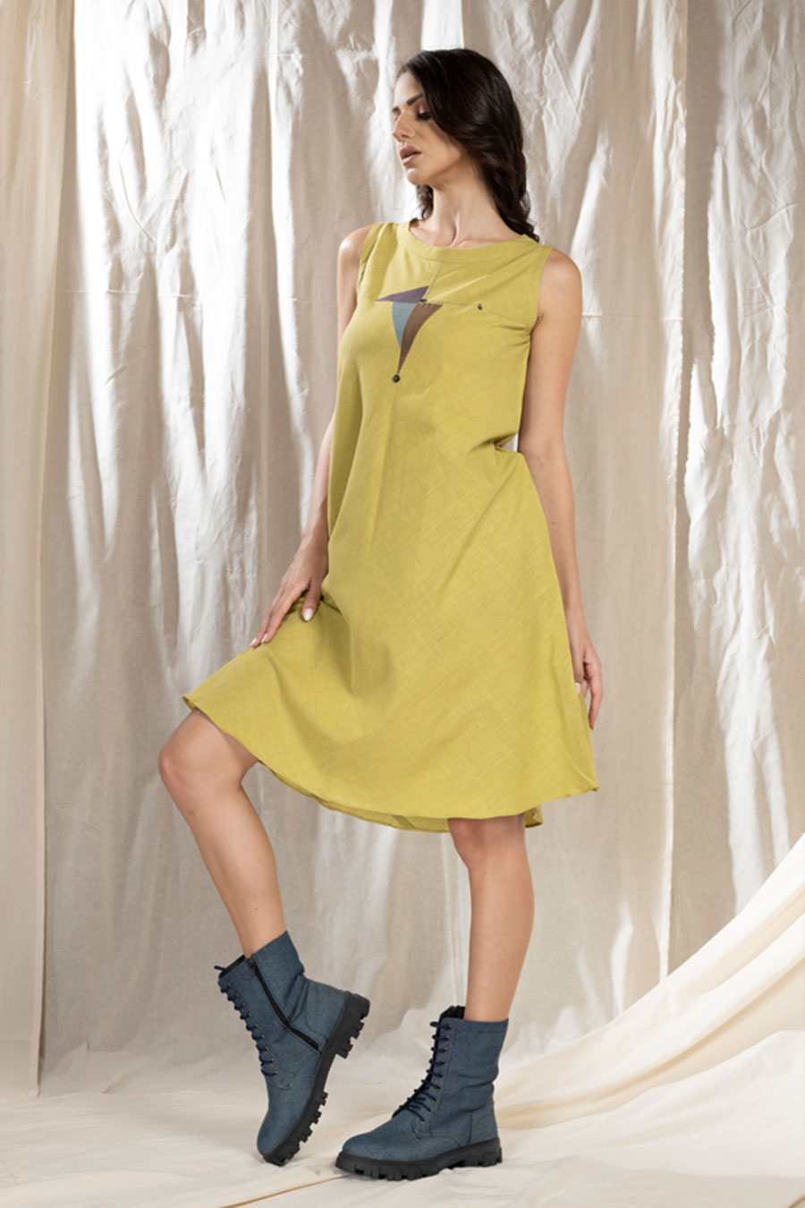 Triangular Tales Yellow Organic Khadi Dress