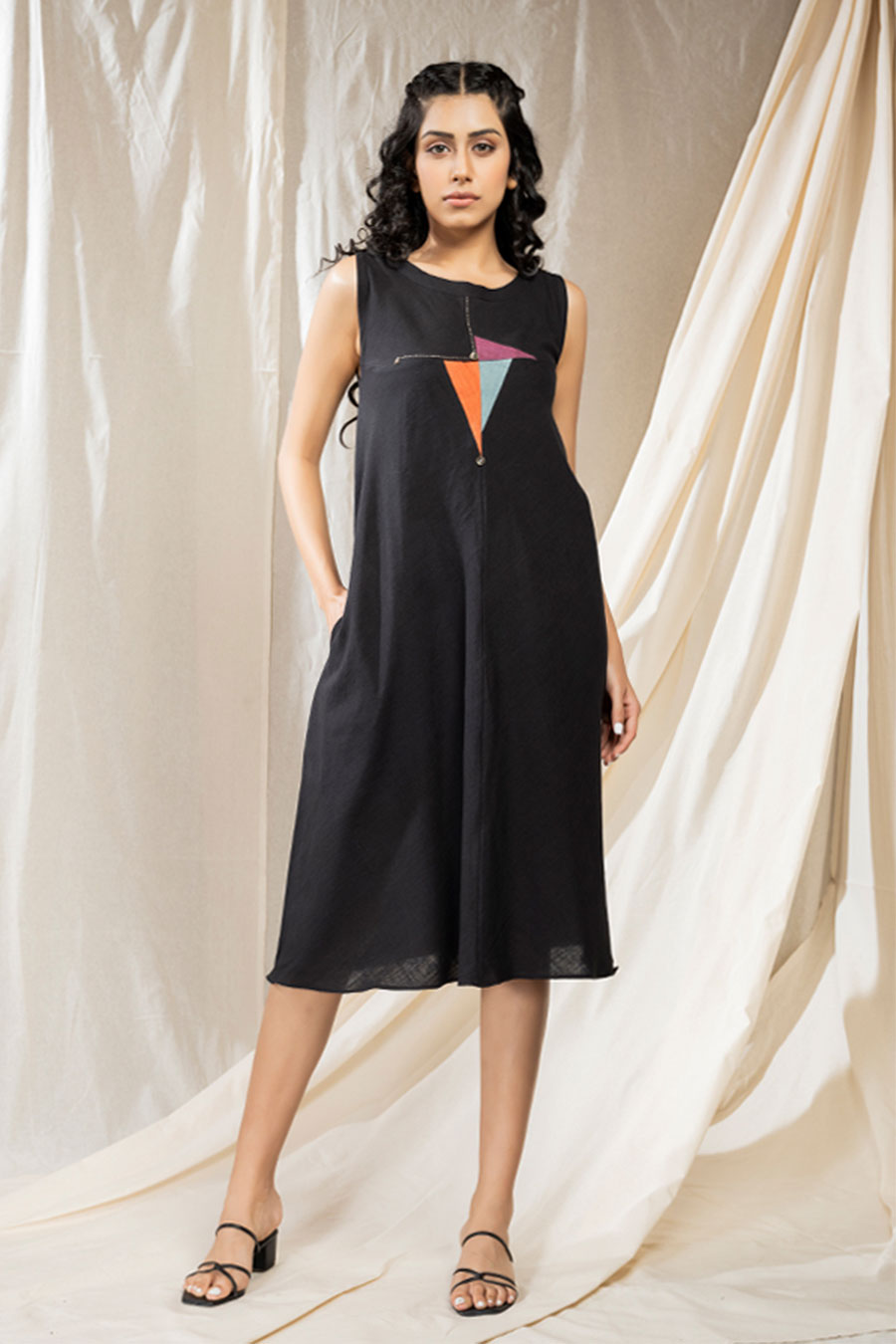 Triangular Tales Black Organic Khadi Dress