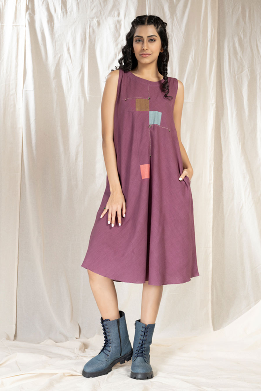 Square Symphony Purple Khadi Reversible Dress