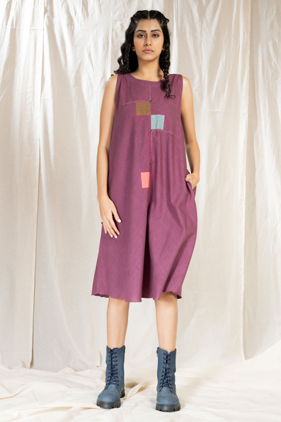 Square Symphony Purple Khadi Reversible Dress