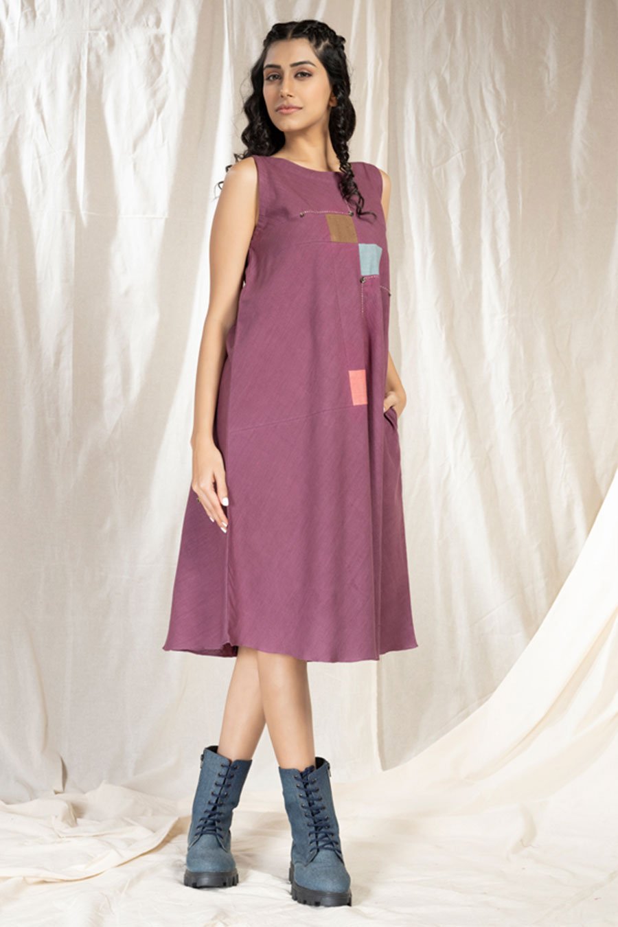 Square Symphony Purple Khadi Reversible Dress