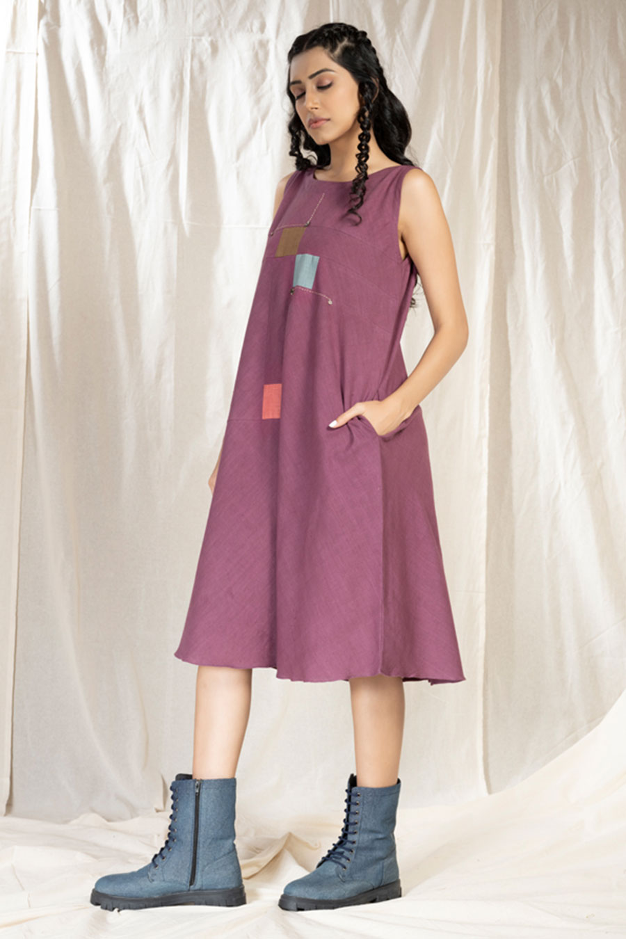Square Symphony Purple Khadi Reversible Dress