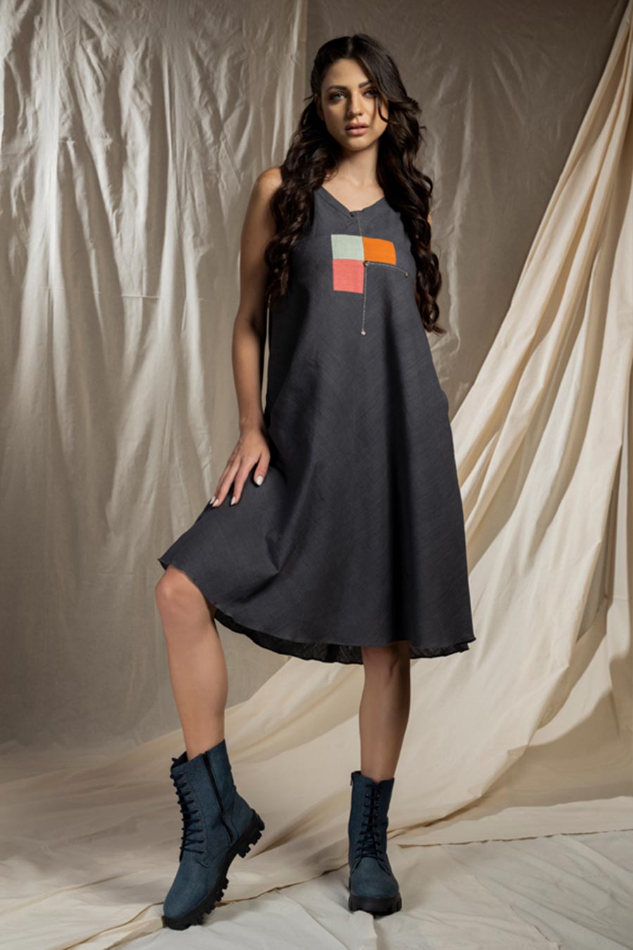 Square Symphony Black Khadi Reversible Dress