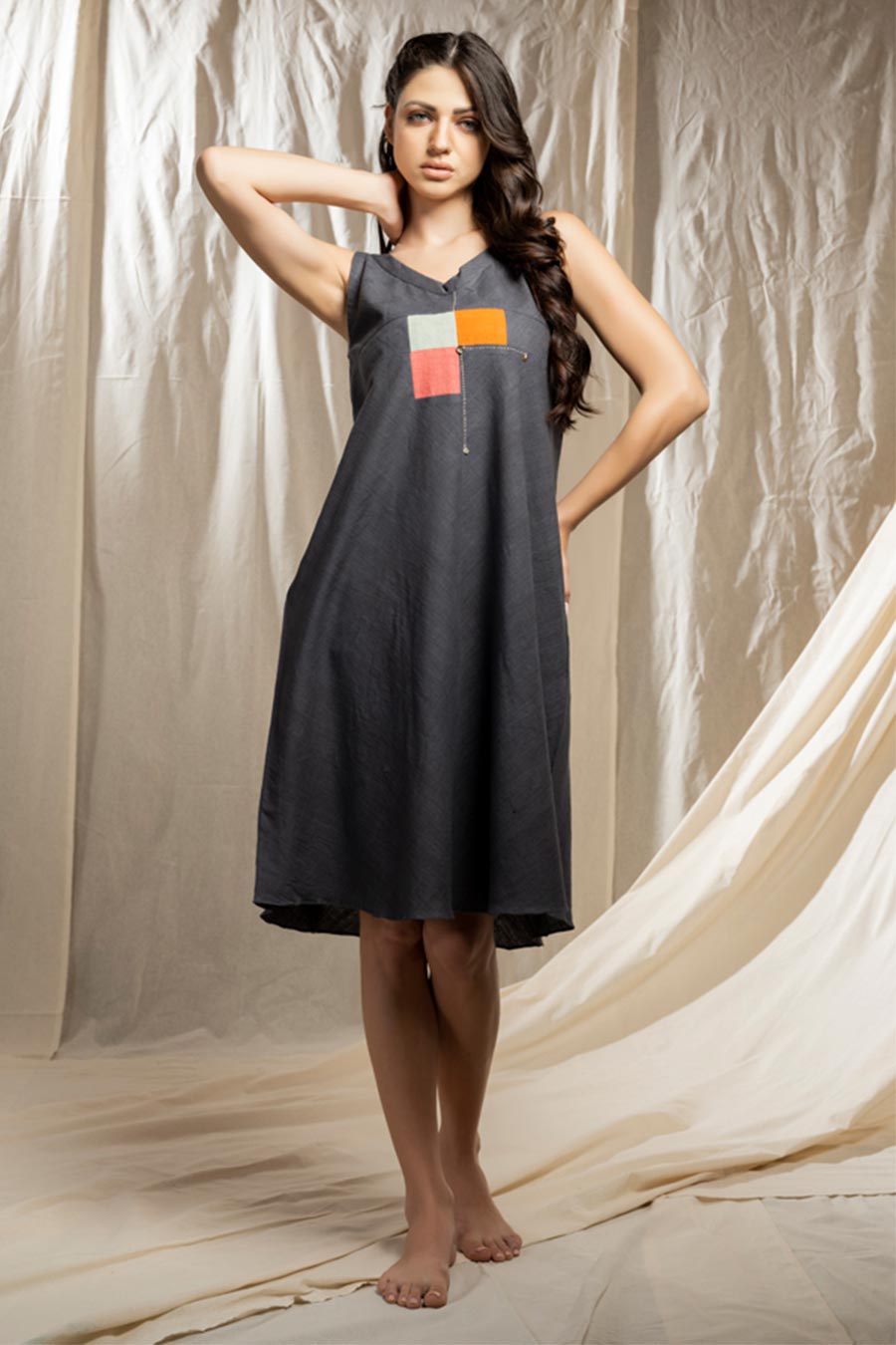 Square Symphony Black Khadi Reversible Dress
