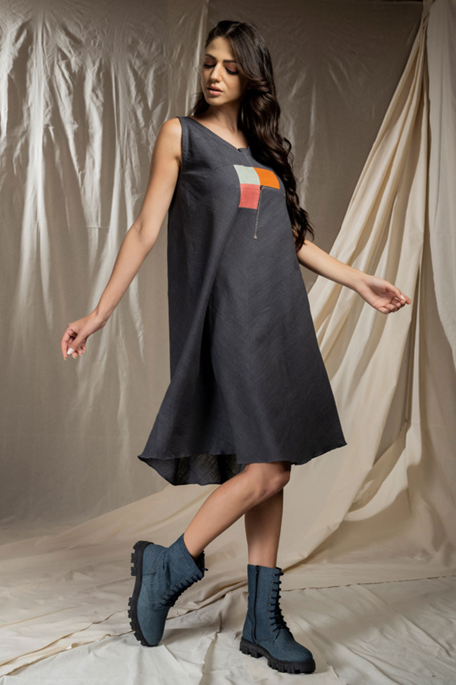Square Symphony Black Khadi Reversible Dress