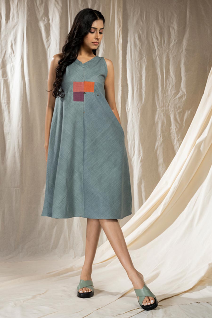 Square Symphony Blue Khadi Reversible Dress