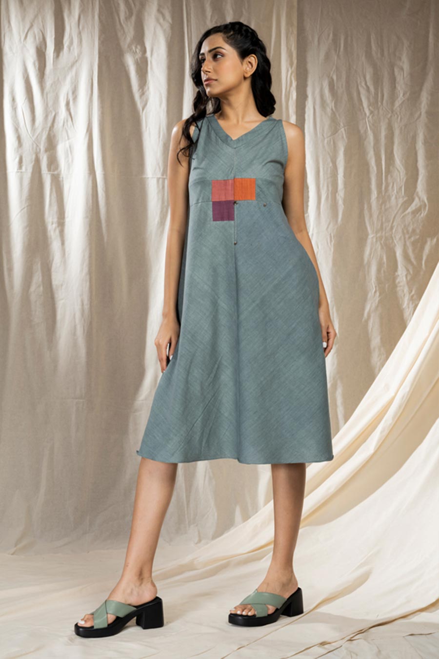Square Symphony Blue Khadi Reversible Dress