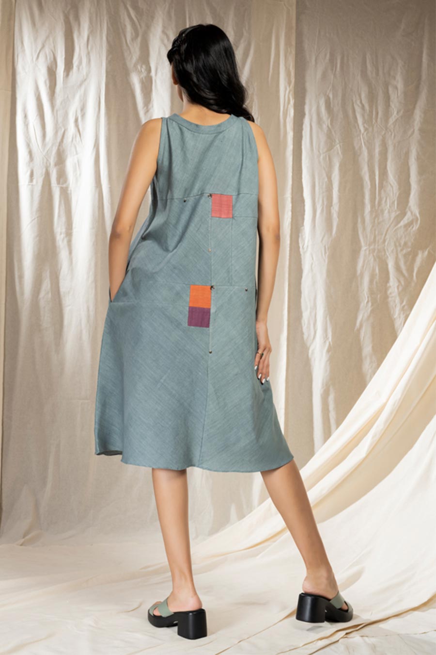Square Symphony Blue Khadi Reversible Dress