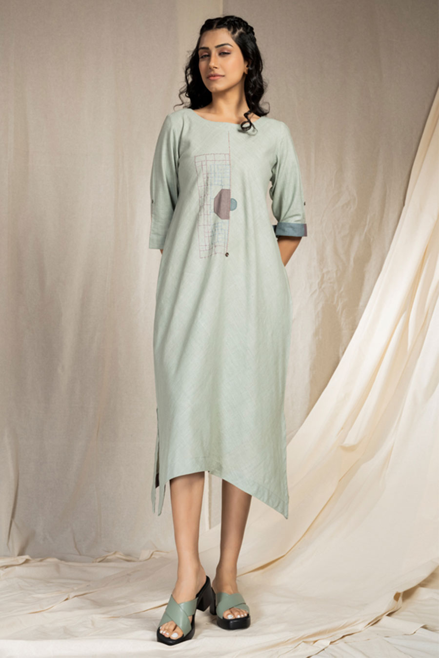 Green Organic Khadi Asymmetric Dress