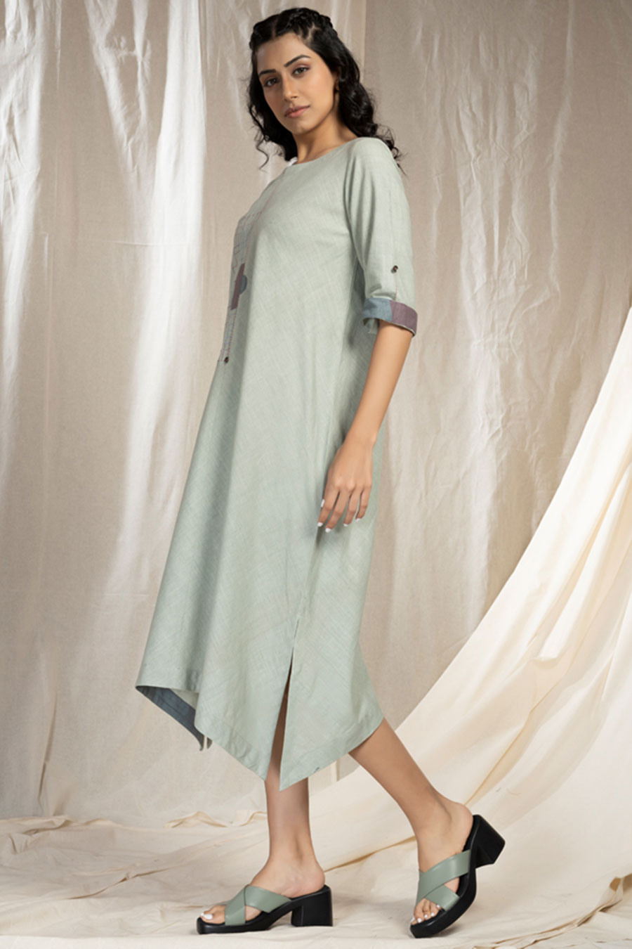 Green Organic Khadi Asymmetric Dress