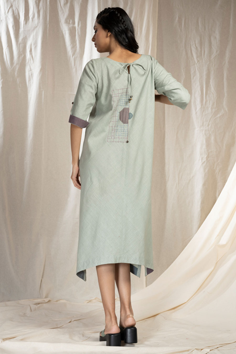 Green Organic Khadi Asymmetric Dress