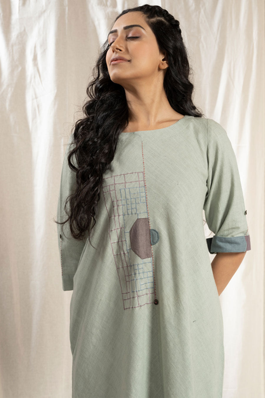 Green Organic Khadi Asymmetric Dress