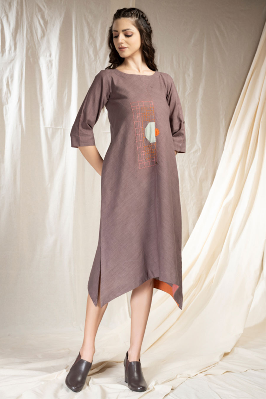 Grey Organic Khadi Asymmetric Dress