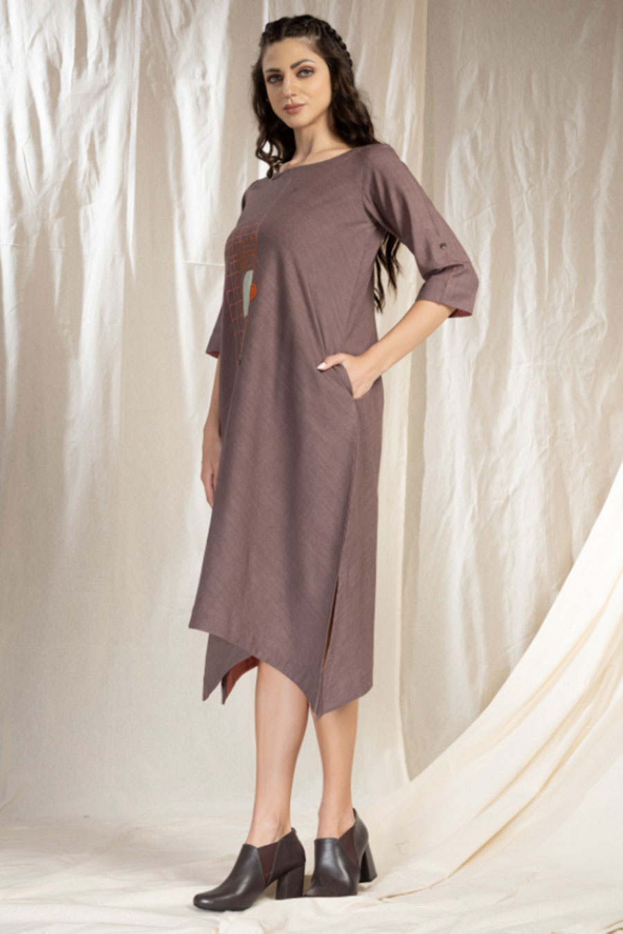 Grey Organic Khadi Asymmetric Dress
