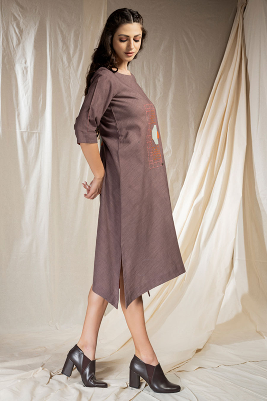Grey Organic Khadi Asymmetric Dress