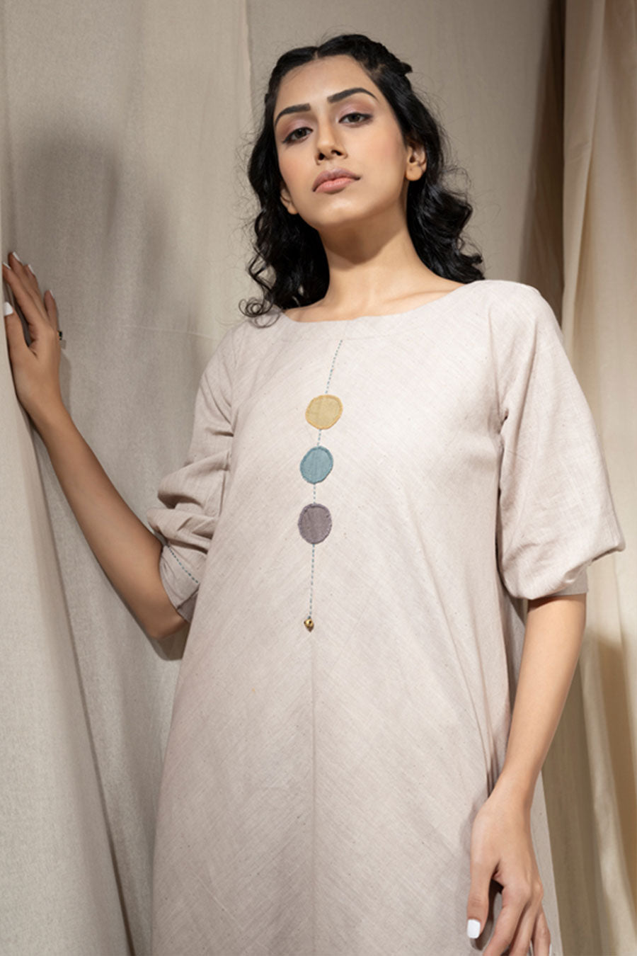 Grey Organic Khadi Embroidered Reversible Dress
