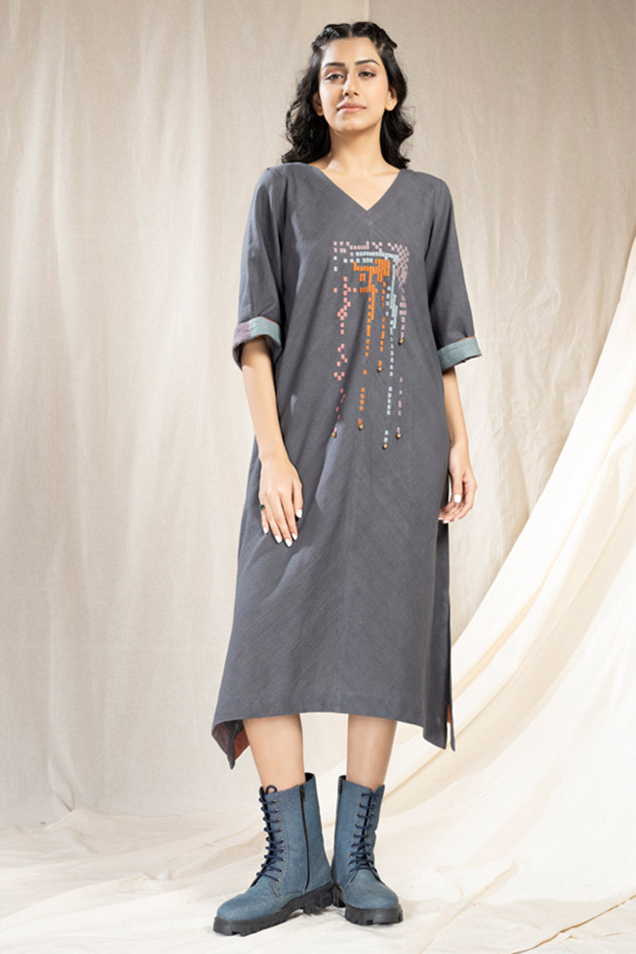 Smoky Organic Khadi Mosaic Reversible Dress