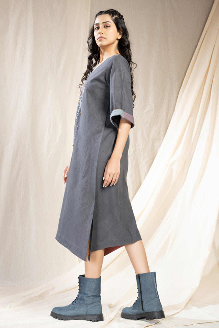 Smoky Organic Khadi Mosaic Reversible Dress