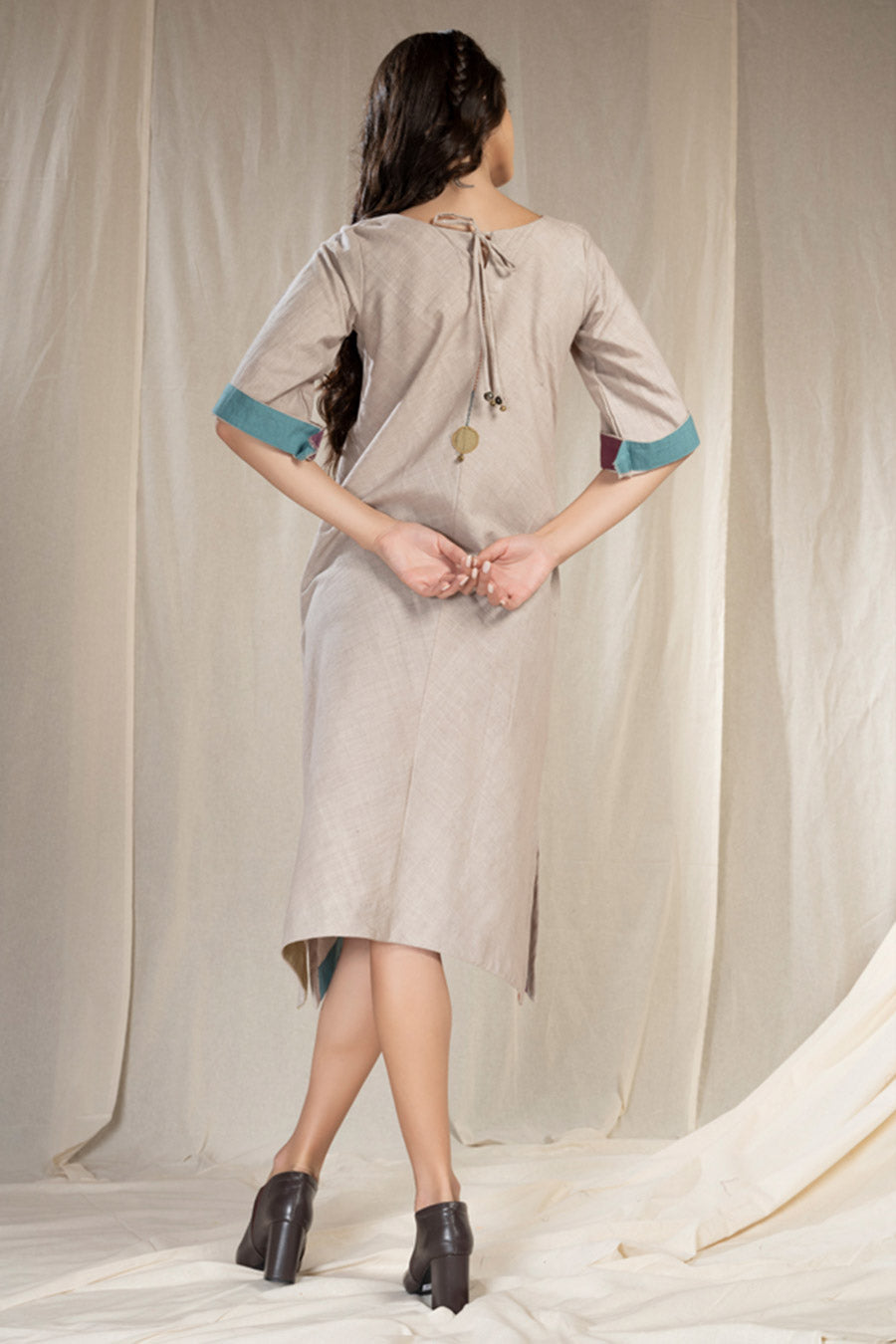 Grey Organic Khadi Mosaic Reversible Dress