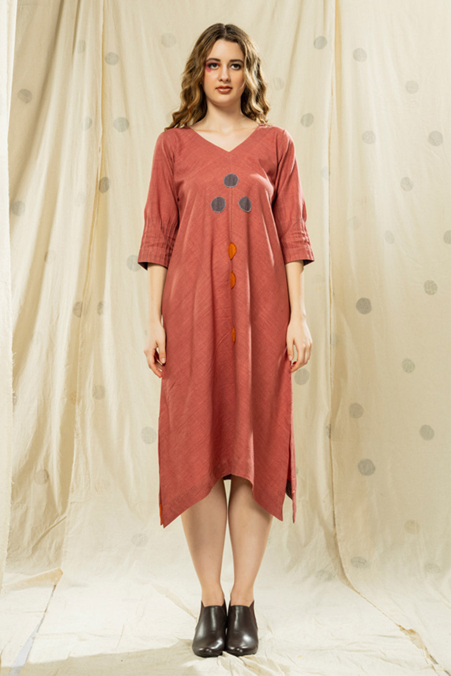 Pink Polka Pops Organic Khadi Appliqué Dress