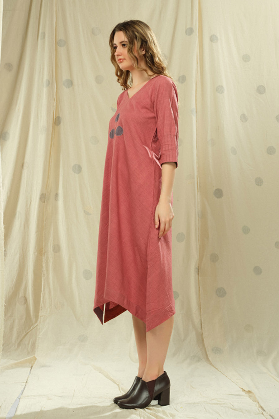 Pink Polka Pops Organic Khadi Appliqué Dress