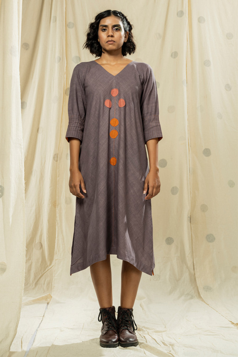 Purple Polka Pops Organic Khadi Appliqué Dress