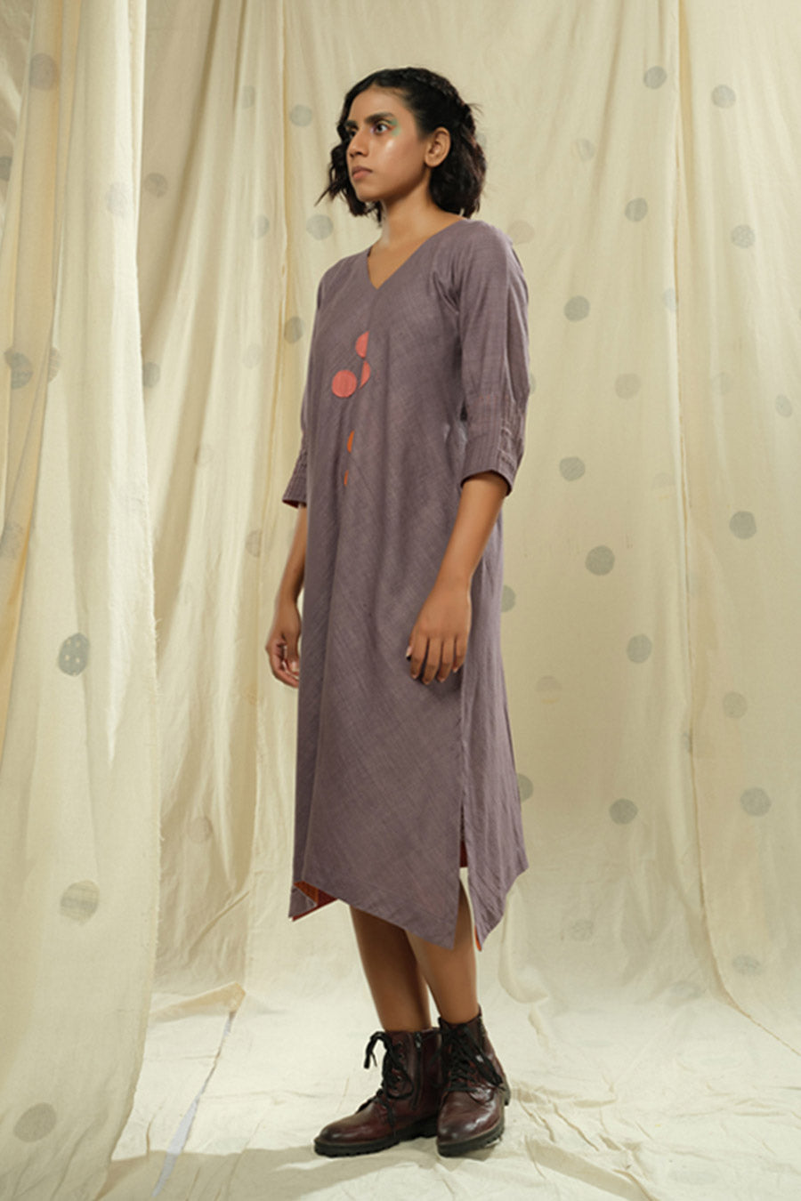 Purple Polka Pops Organic Khadi Appliqué Dress