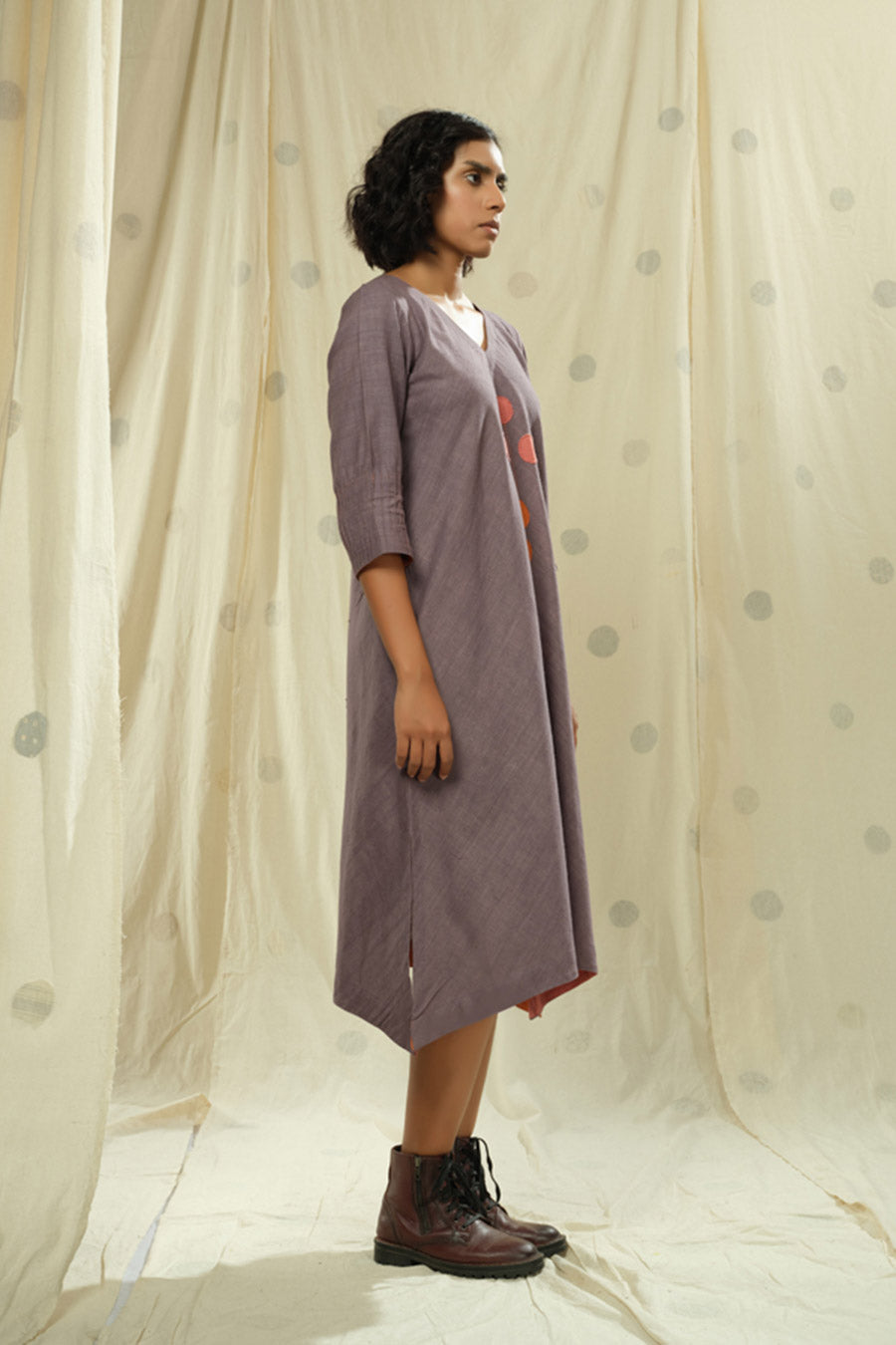 Purple Polka Pops Organic Khadi Appliqué Dress