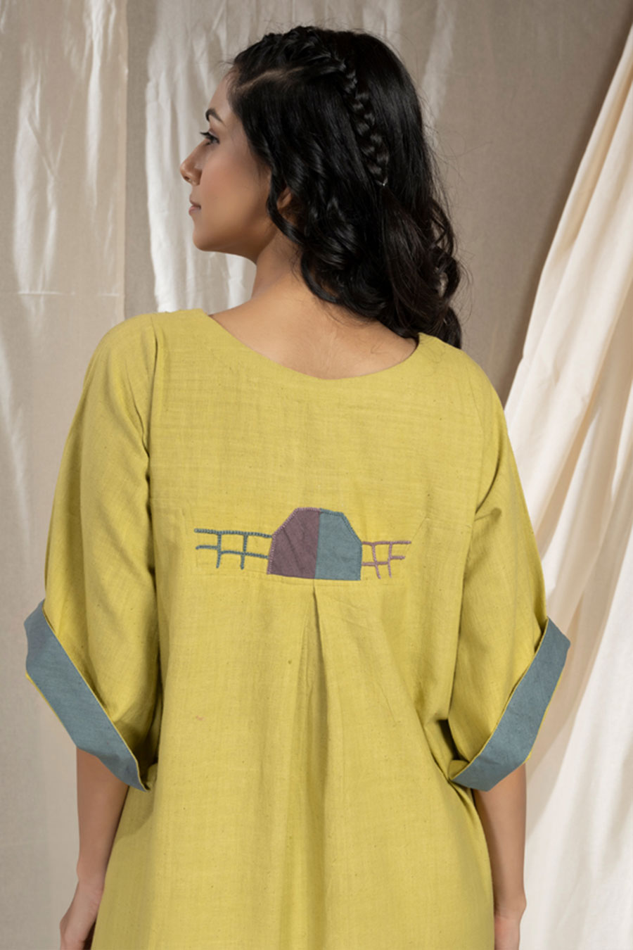 Lime Organic Khadi Pintuck Asymmetric Dress