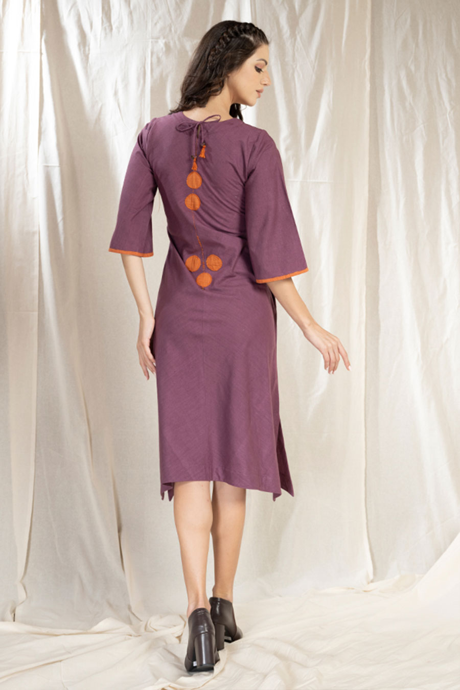 Purple Organic Khadi Pintuck Asymmetric Dress