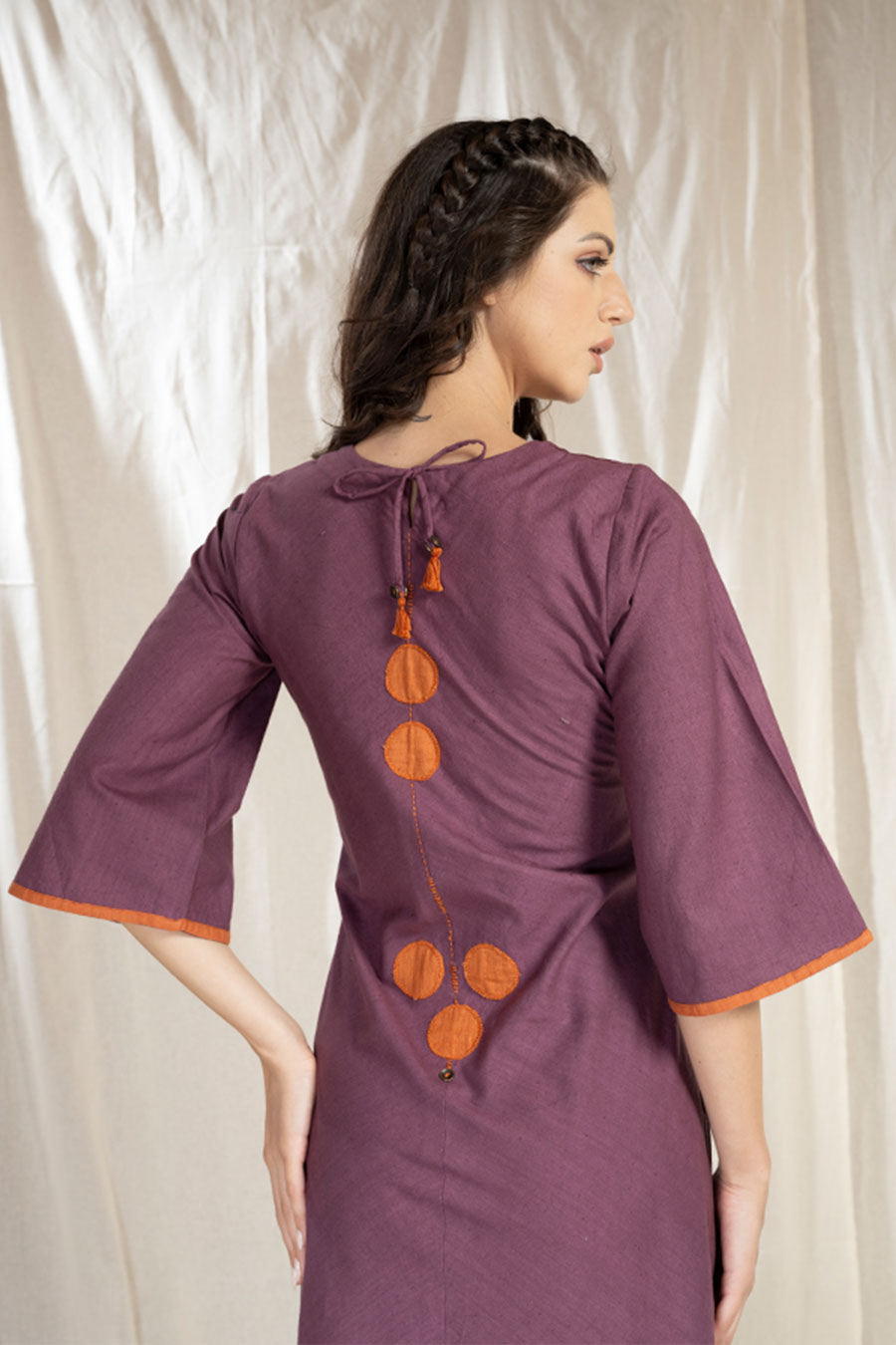 Purple Organic Khadi Pintuck Asymmetric Dress