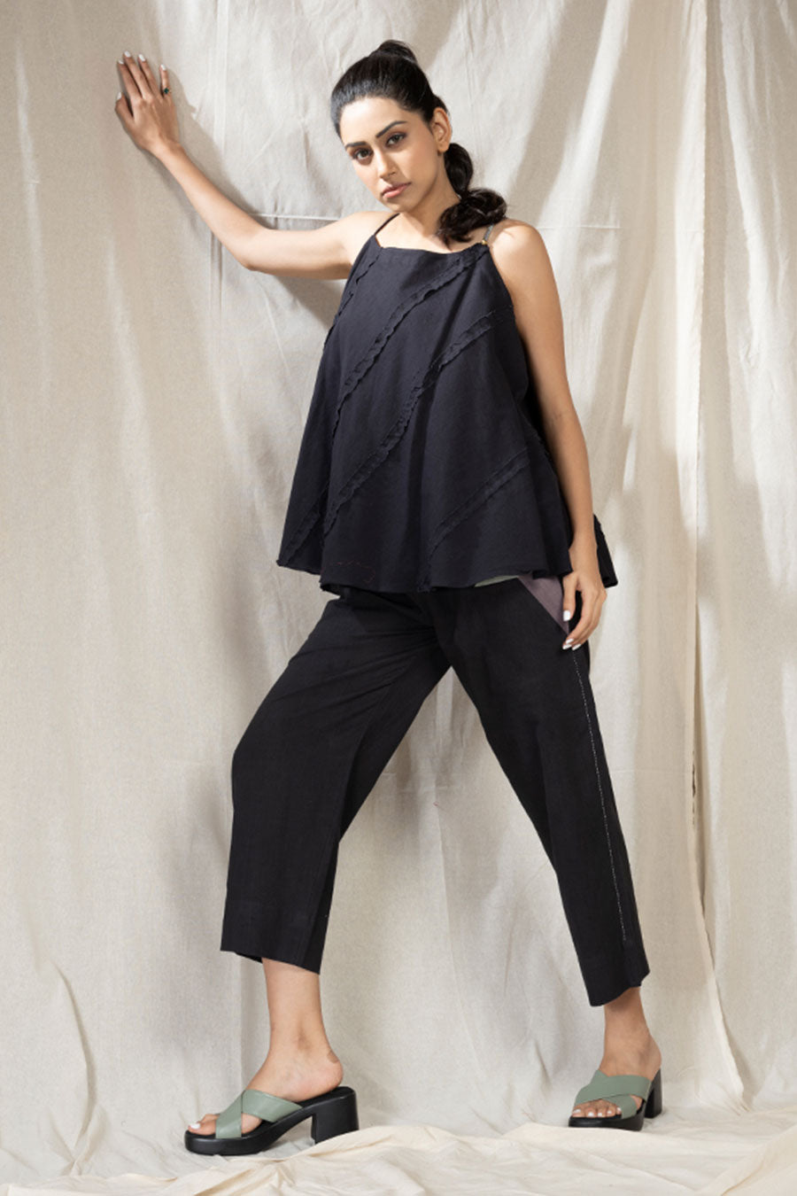 Jade Black Organic Khadi Spaghetti Co-Ord Set