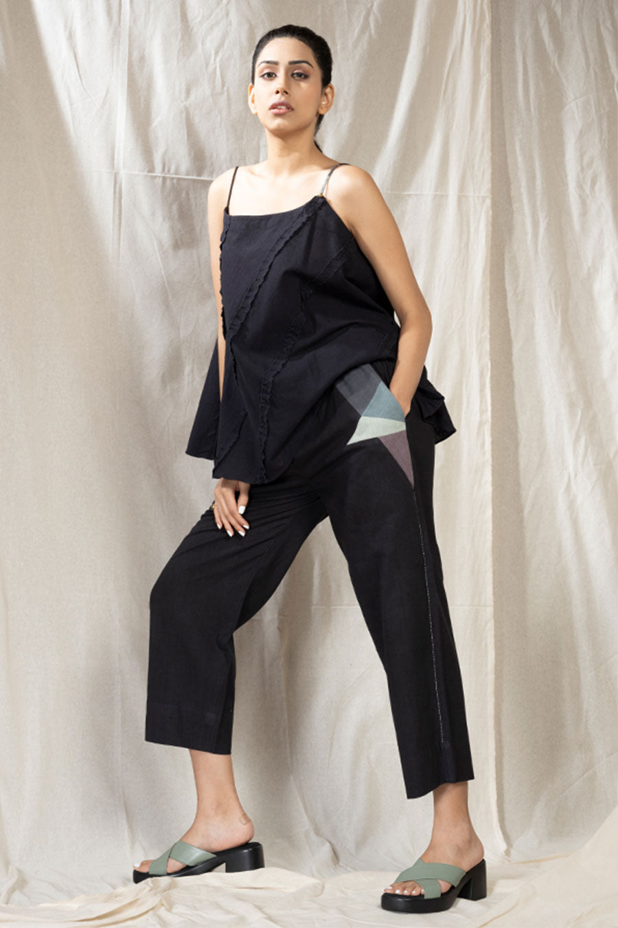 Jade Black Organic Khadi Spaghetti Co-Ord Set