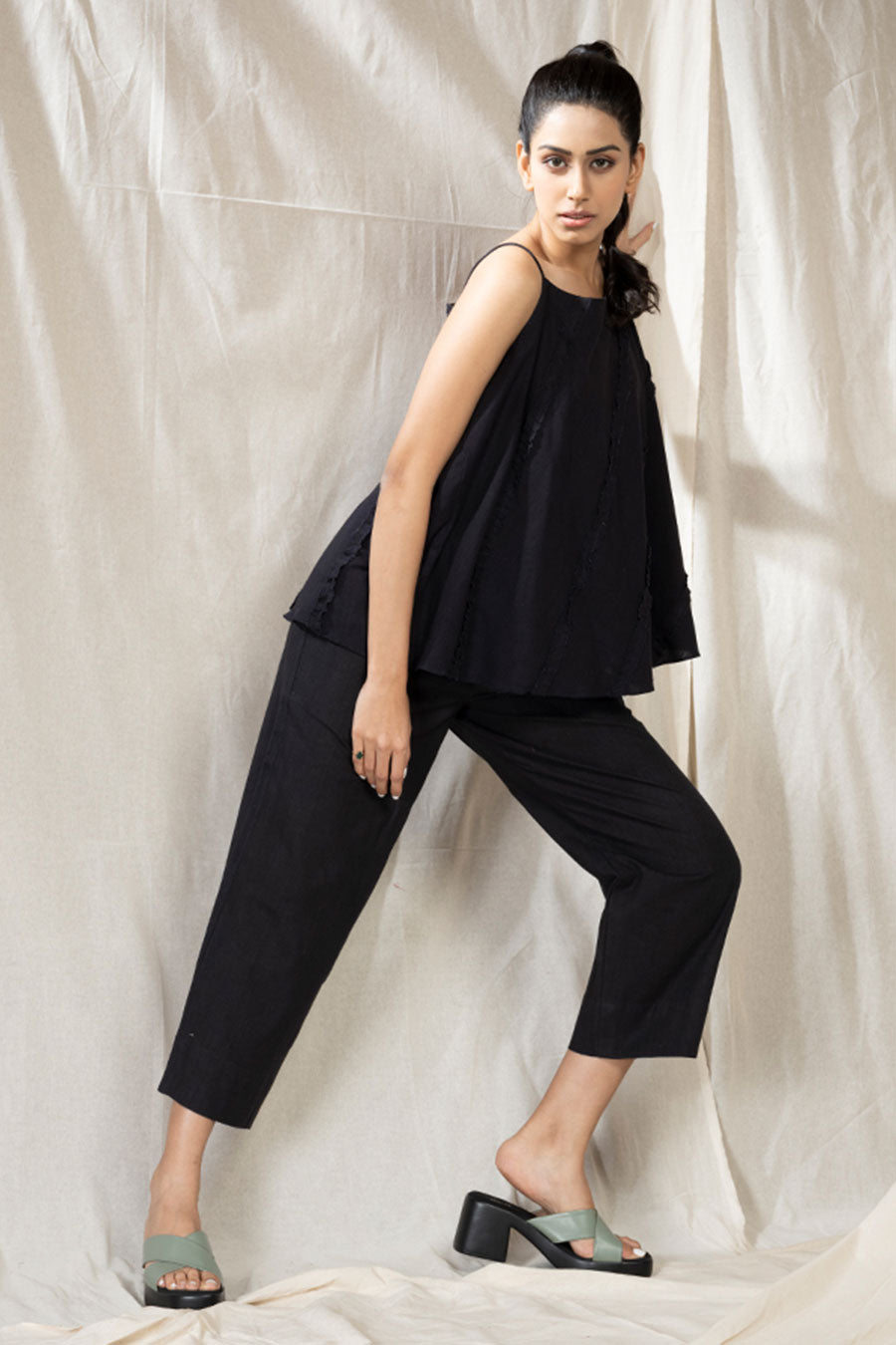 Jade Black Organic Khadi Spaghetti Co-Ord Set
