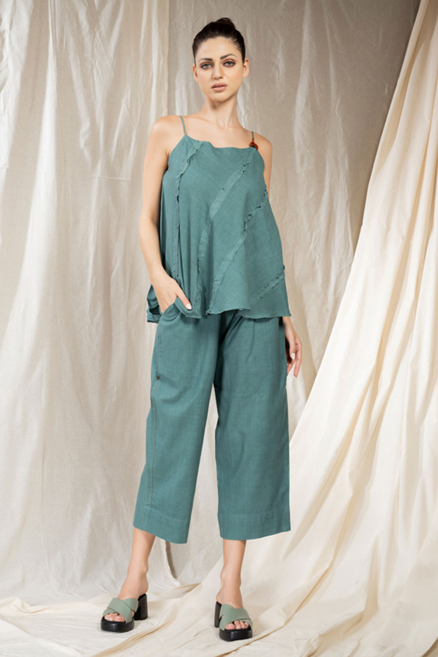 Teal Organic Khadi Spaghetti Co-Ord Set