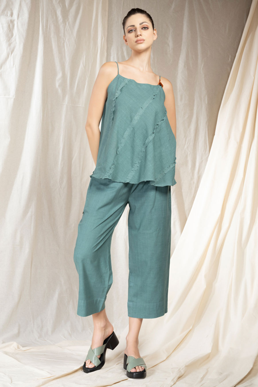 Teal Organic Khadi Spaghetti Co-Ord Set