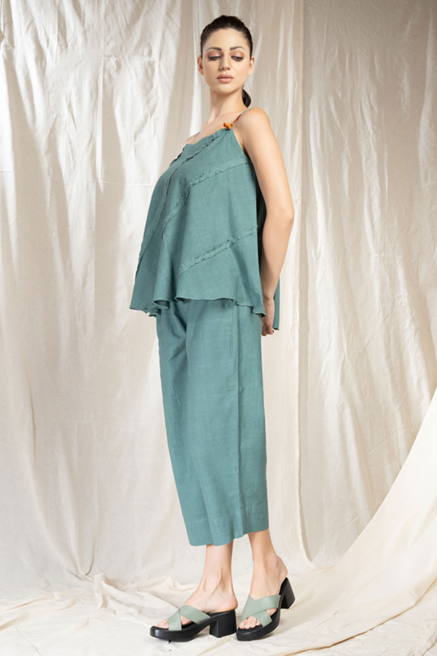 Teal Organic Khadi Spaghetti Co-Ord Set
