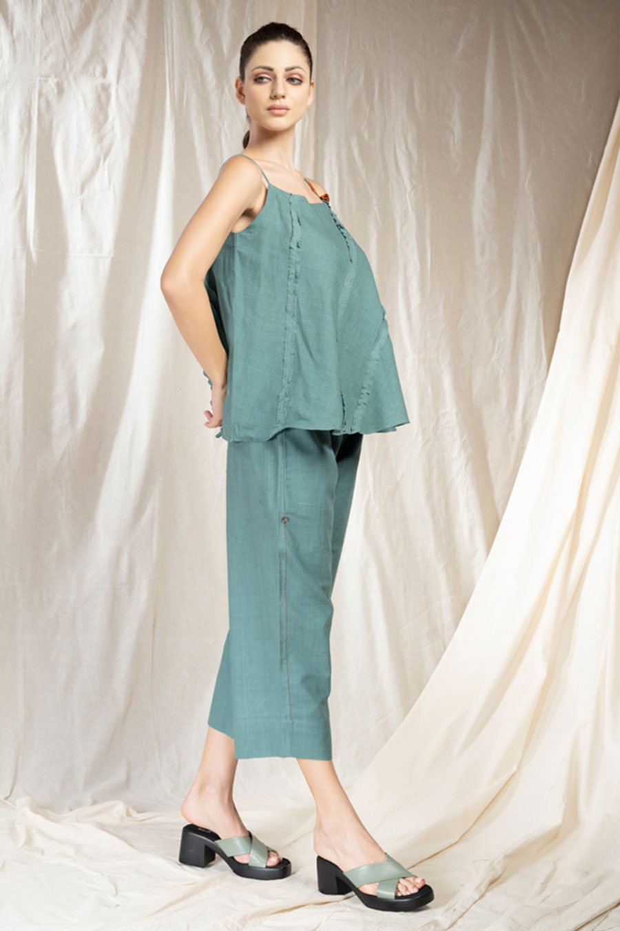 Teal Organic Khadi Spaghetti Co-Ord Set