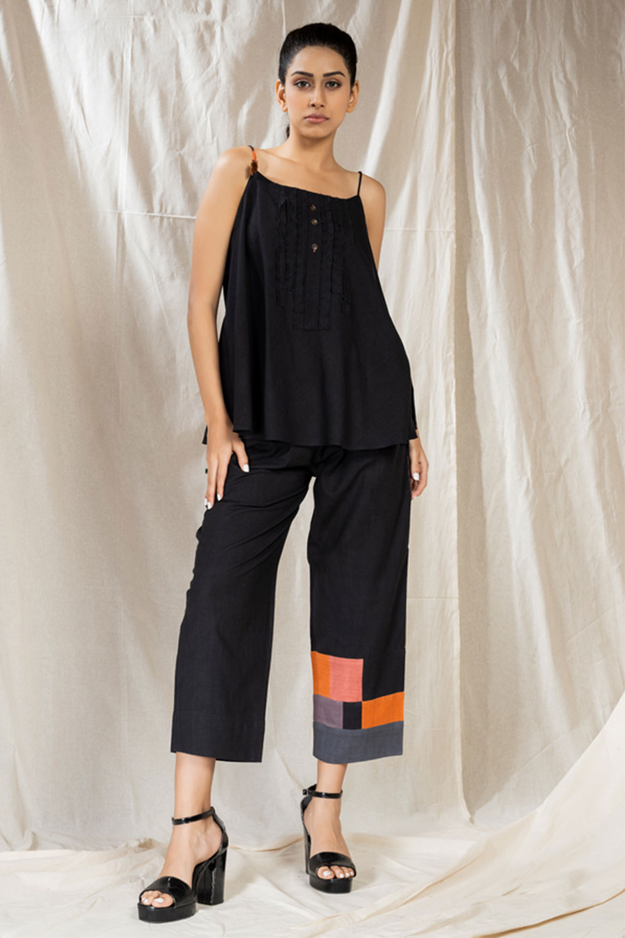 Black Organic Khadi Spaghetti Co-Ord Set