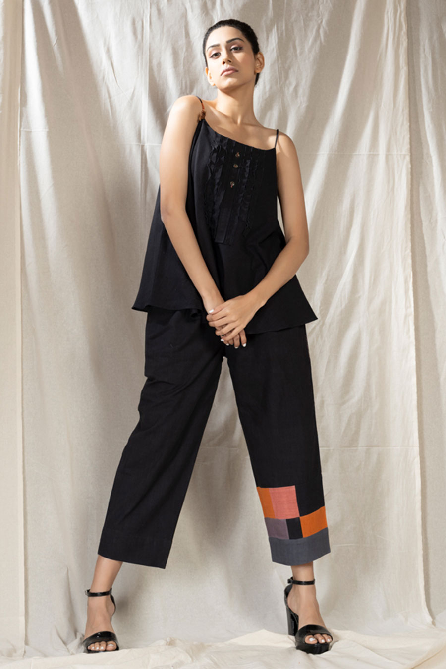 Black Organic Khadi Spaghetti Co-Ord Set
