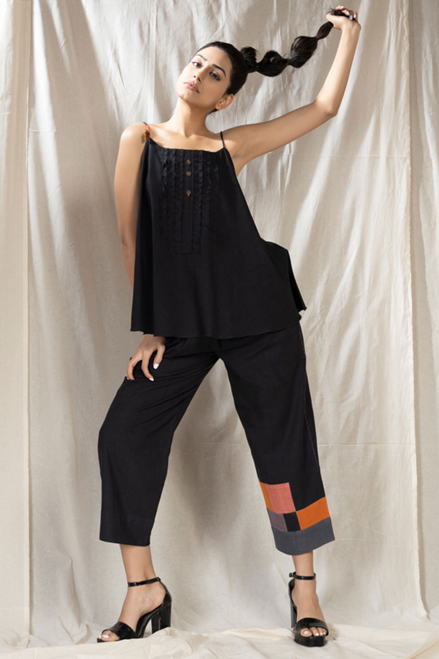 Black Organic Khadi Spaghetti Co-Ord Set