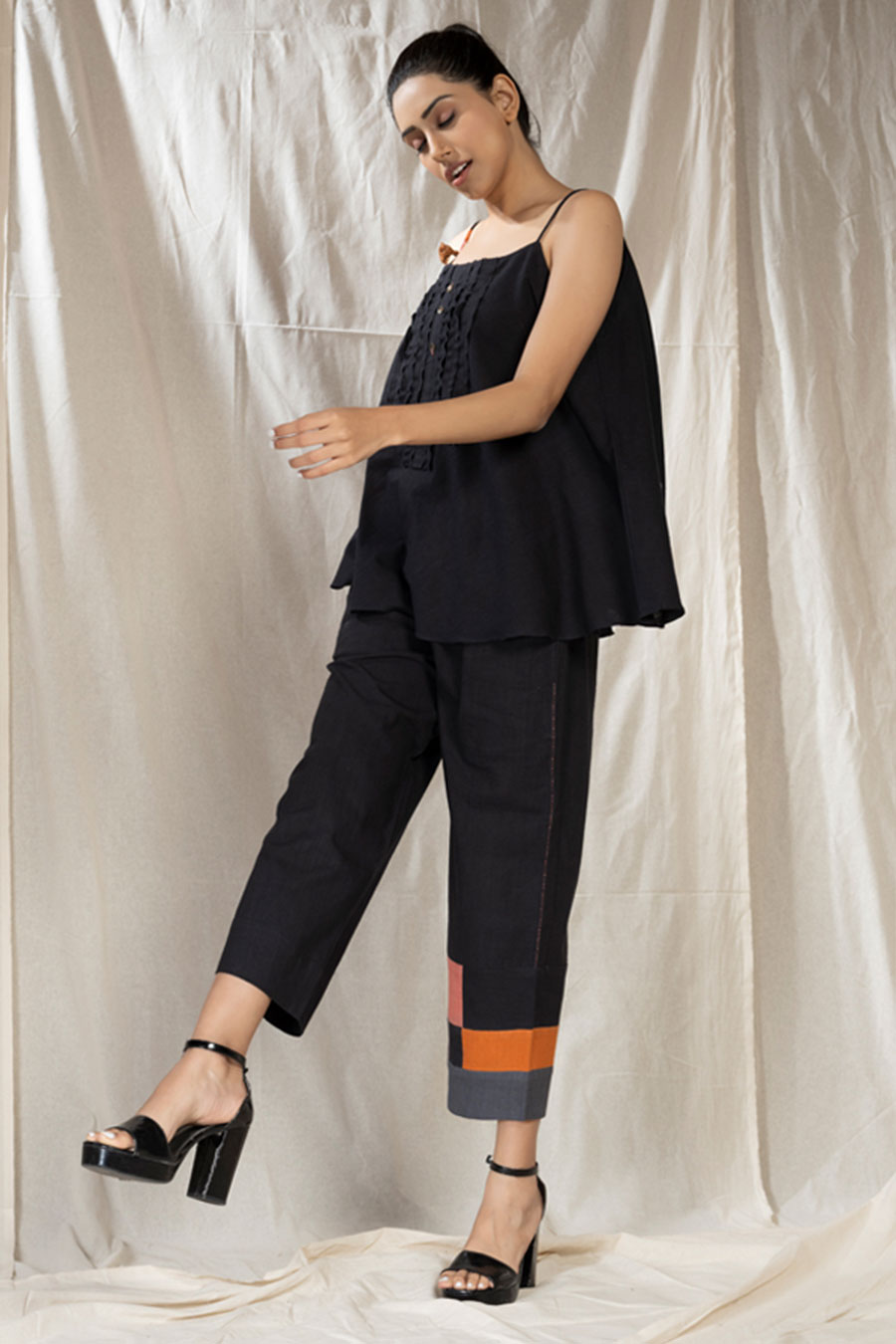 Black Organic Khadi Spaghetti Co-Ord Set