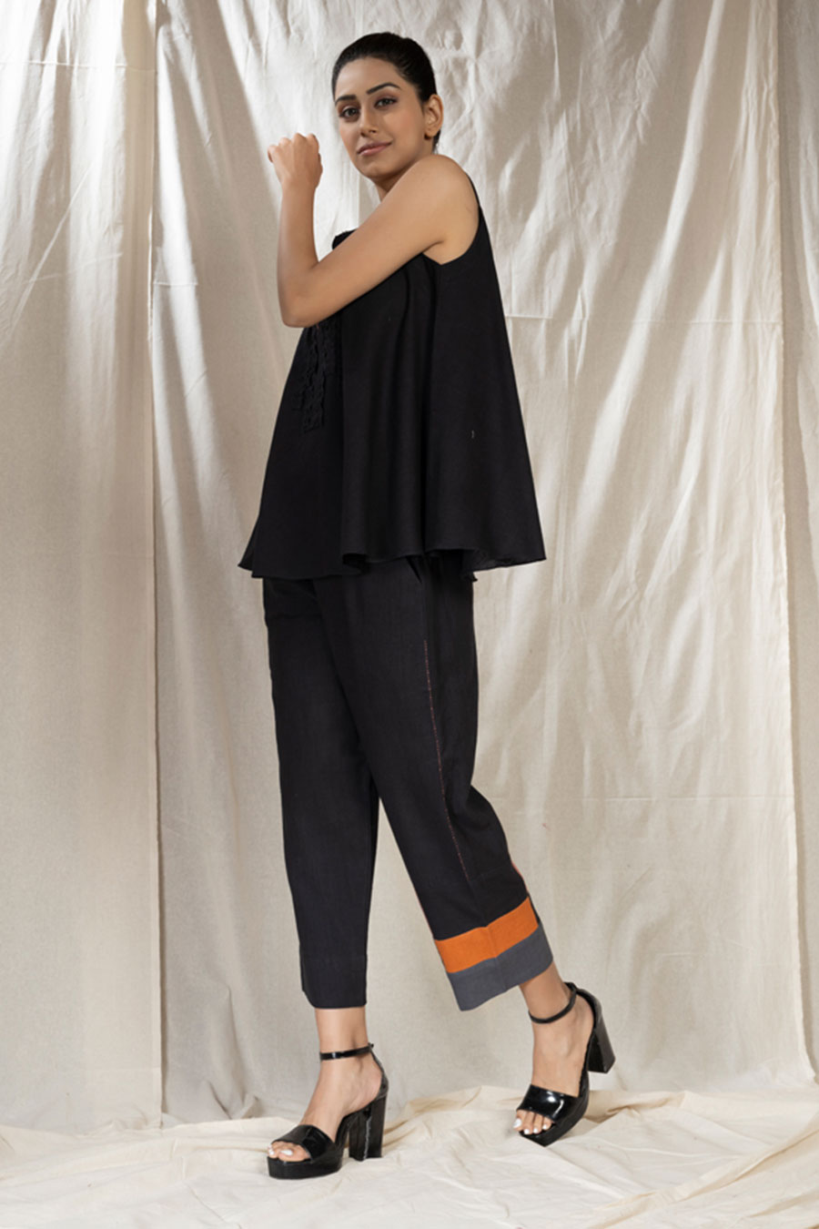 Black Organic Khadi Spaghetti Co-Ord Set